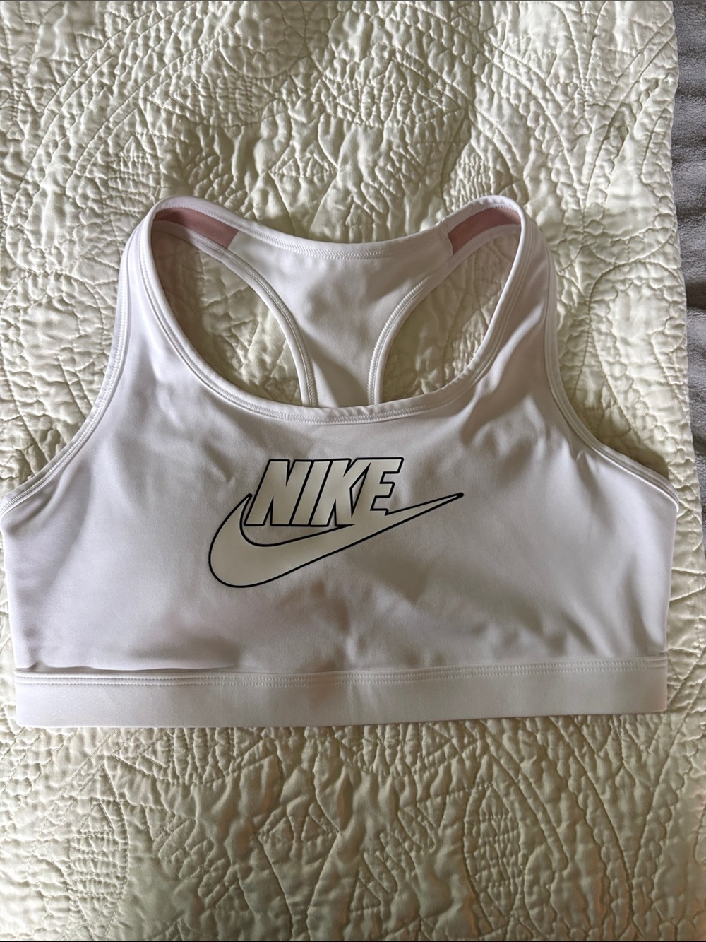 Nike White Racerback Sports Bra with Black Logo